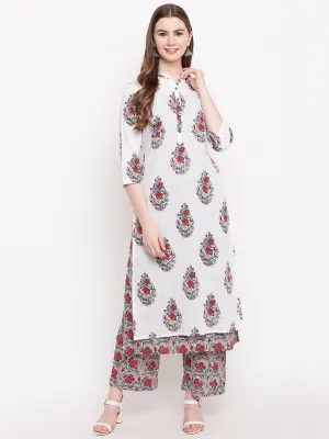 Women'S White Cotton Kurta Palazzo Set