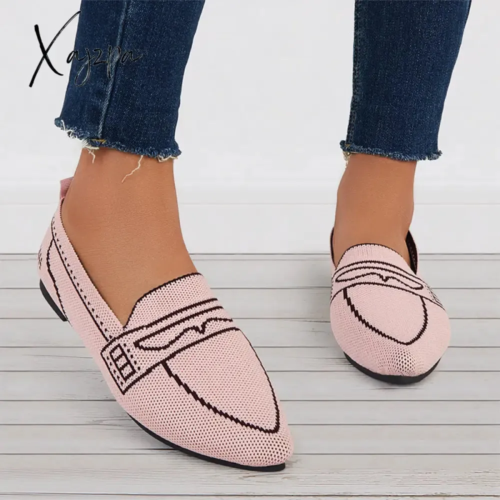 Xajzpa - Casual Pointed Toe Ballet Flats Knit Formal Walking Shoes