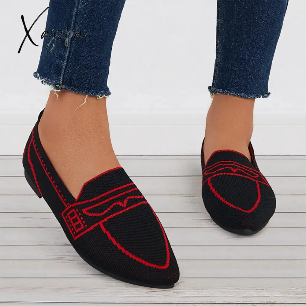 Xajzpa - Casual Pointed Toe Ballet Flats Knit Formal Walking Shoes