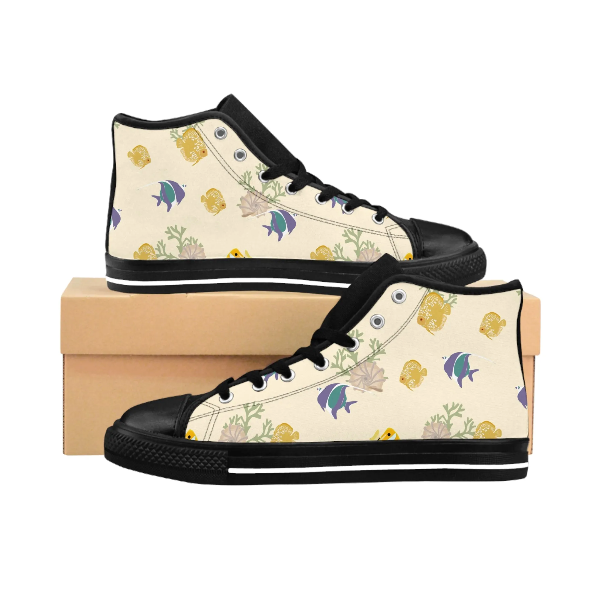 Yellow and Blue Fish Women's Classic Sneakers