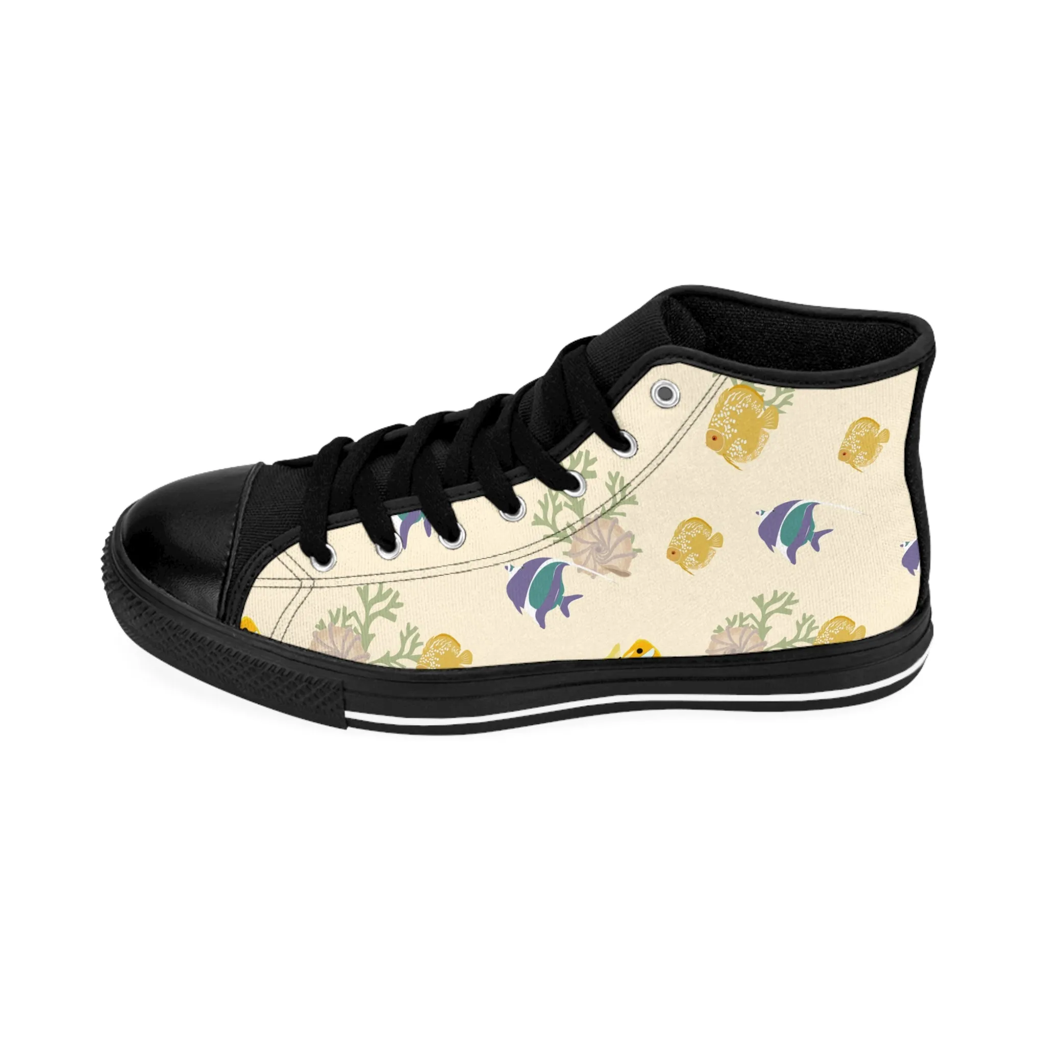 Yellow and Blue Fish Women's Classic Sneakers